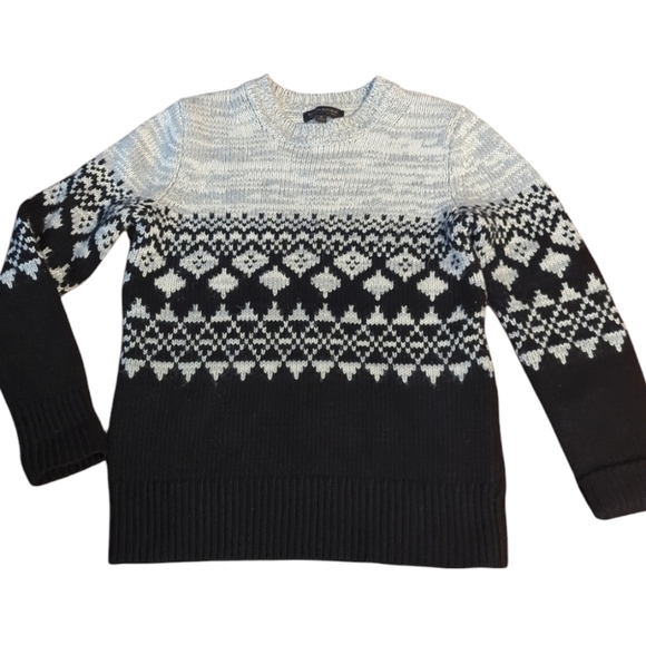 Banana Republic Alpaca/Merino Wool Italian Yarn Sweater Fair Isle Black/Gray S - Picture 7 of 9